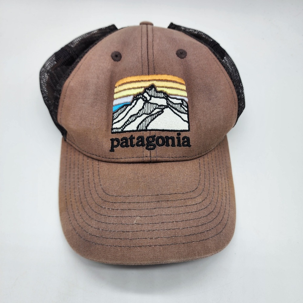 Patagonia Line Logo Ridge Trucker Hat Brown Black Mesh Mountain Snapback